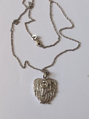 Sterling Silver Angel Wing Pendant Necklace with Clear Crystal Accent